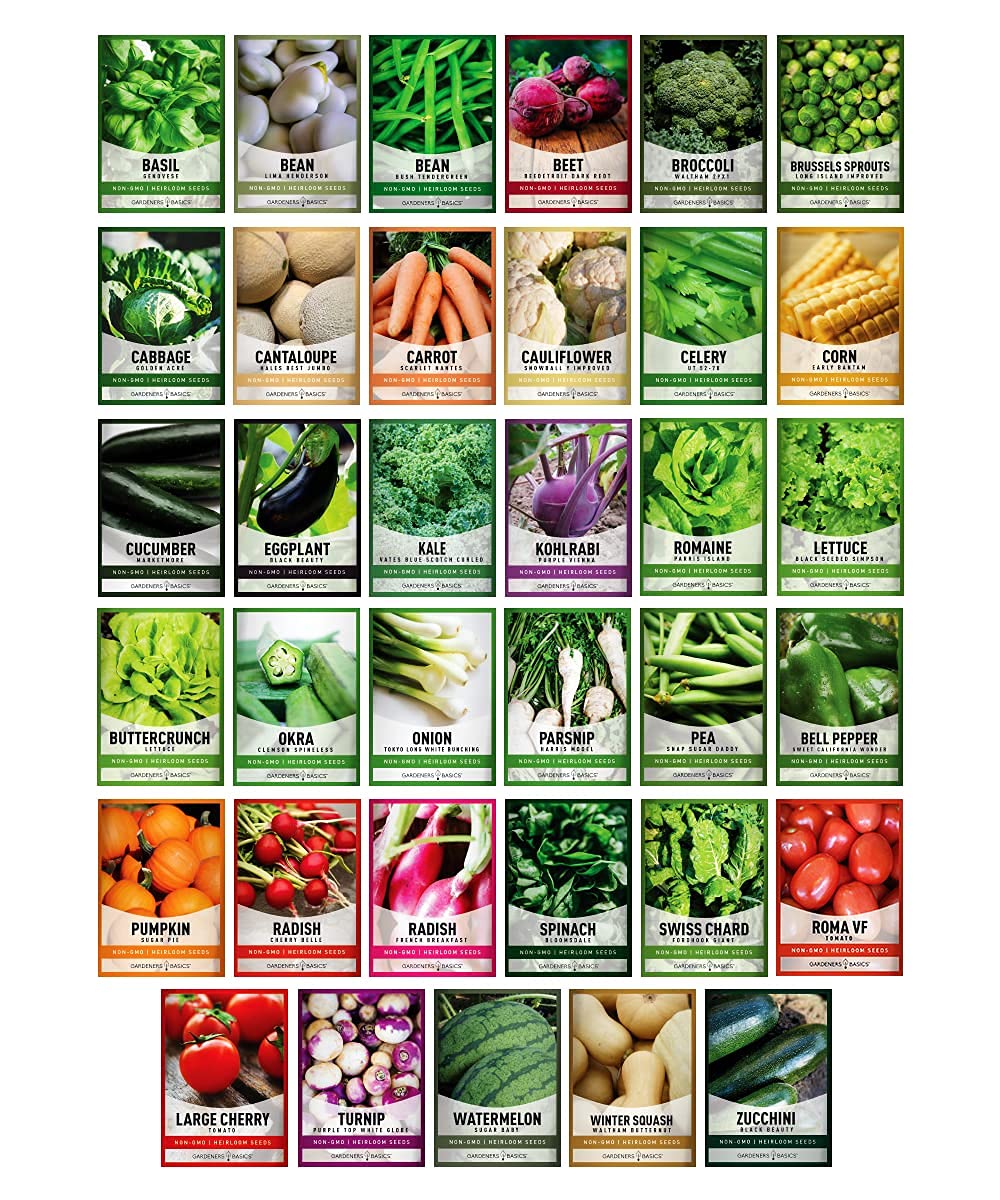 Gardeners Basics Survival Vegetable Seeds Garden Kit Over 16,000 Seeds Non-GMO and Heirloom, Great for Emergency Bugout Survival Gear 35 Varieties Seeds for Planting Vegetables 35 Free Plant Markers