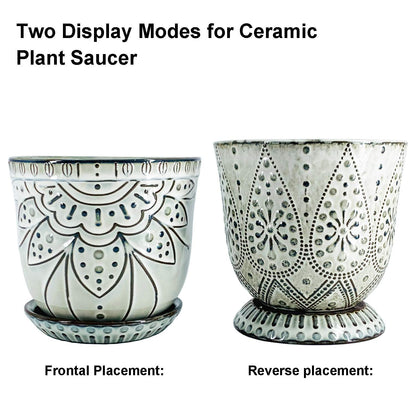 Gepege 6 Inch Beaded Ceramic Planter Set of 2 with Drainage Hole and Saucer for Plants, Indoor-Outdoor Large Round Succulent Orchid Flower Pot (Smoked Gray, Inner-pots not Larger Than 5 Inch)