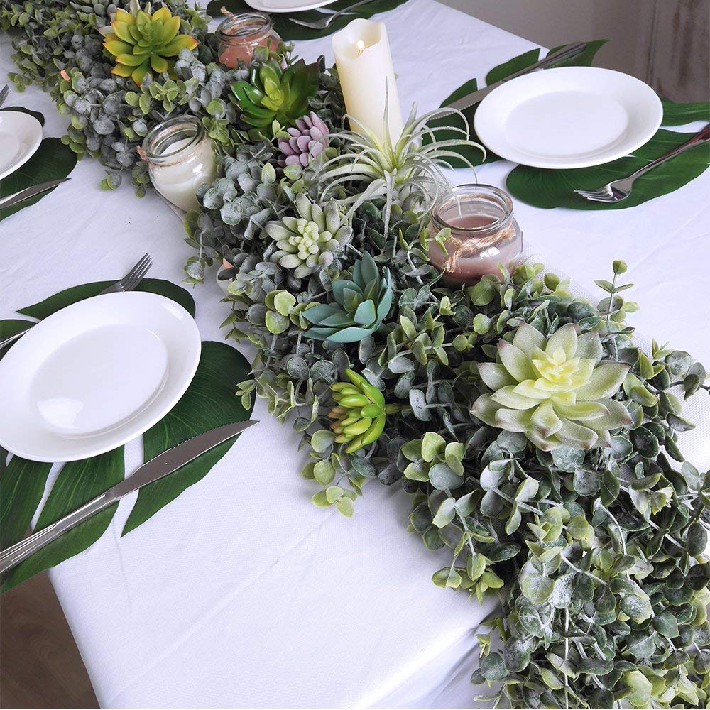 Winlyn 5.9' Long Faux Silver Dollar Eucalyptus Leaves Greenery Artificial Garland in Grey Green for Wedding Arch Swag Backdrop Doorways Table Runner Indoor Outdoor