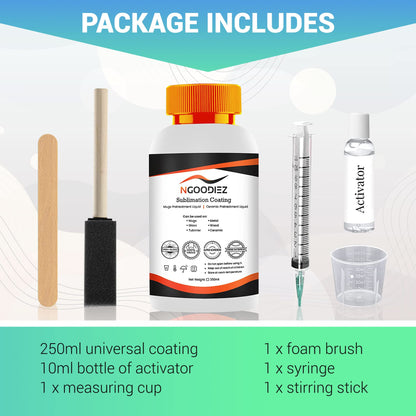 Sublimation Coating - 250ml Universal Coating Kit for Mugs, Tumbler, Ceramics, Wood, Glass, Metal - Sublimation Liquid Coating, Durable, High Gloss Finish - Sublimation Supplies and Accessories Kit