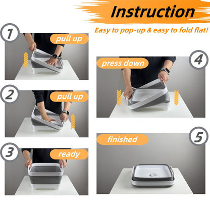 GIMWA Collapsible Wash Basin for Baby Bottles - 2.4 Gallons Portable Wash Bin for RV Camping Sink, Space-Saving Dish Tub (Gray)