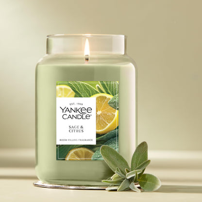 Yankee Candle Sage & Citrus Scented Candle, 22oz Large Jar with up to 150 Hour Burn Time, Great for gifting, Birthdays