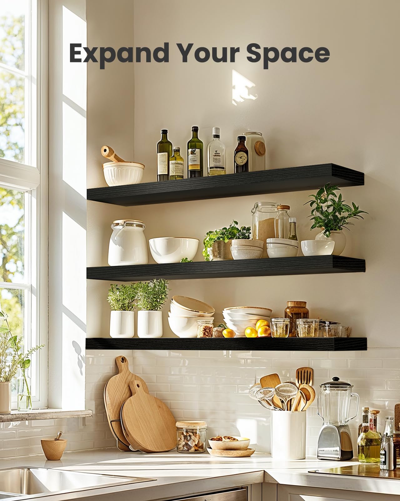 AMADA HOMEFURNISHING Floating Shelves for Wall, Wall Shelves for Living Room, Bedroom, Bathroom, Kitchen & Home Office Organization, Bathroom Shelves with Hidden Brackets, 22 lbs Max Load, AMFS44B