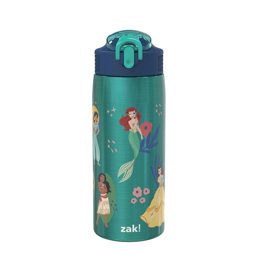 Zak Designs Disney Princess Water Bottle for Travel and At Home, 19 oz Vacuum Insulated Stainless Steel with Locking Spout Cover, Built-In Carrying Loop, Leak-Proof Design (Disney Princess)