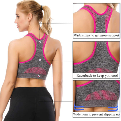 TOBWIZU Sports Bras for Women, Medium Support Yoga Gym Activewear Bras with Pocket