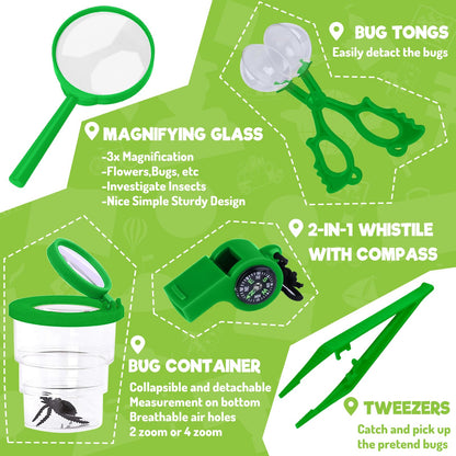 GINMIC Kids Explorer Kit & Bug Catching Kit, 16 Pcs Outdoor Exploration Safari Kit for Kids Camping with Binoculars, Adventure, Hunting, Hiking, Educational Toy Gift for 3-12 Years Old Boys Girls