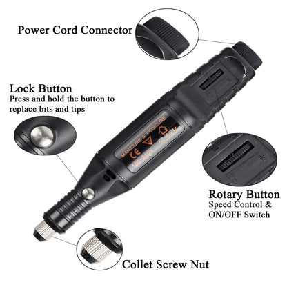 Uolor 108 Pcs Engraving Tool Kit, Multi-Functional Electric Corded Micro Engraver Etching Pen DIY Rotary Tool for Jewelry Glass Wood Metal Plastic with Scriber, 82 Accessories and 24 Stencils - Black