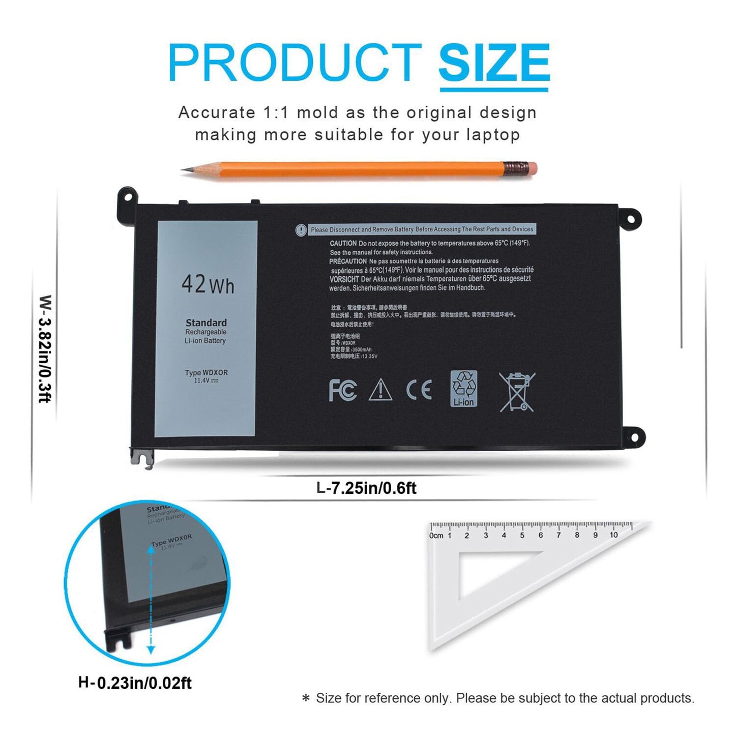42Wh WDX0R WDXOR 11.4V Battery for Dell Inspiron 13 7375 7368 7378 5368 5378 5379 P69G 15 7573 7579 7560 7570 7569 5570 5567 5565 5568 5578 5579 5575 17 5765 5767 5770 5775 P58F P66F P75F FW8KR CYMGM