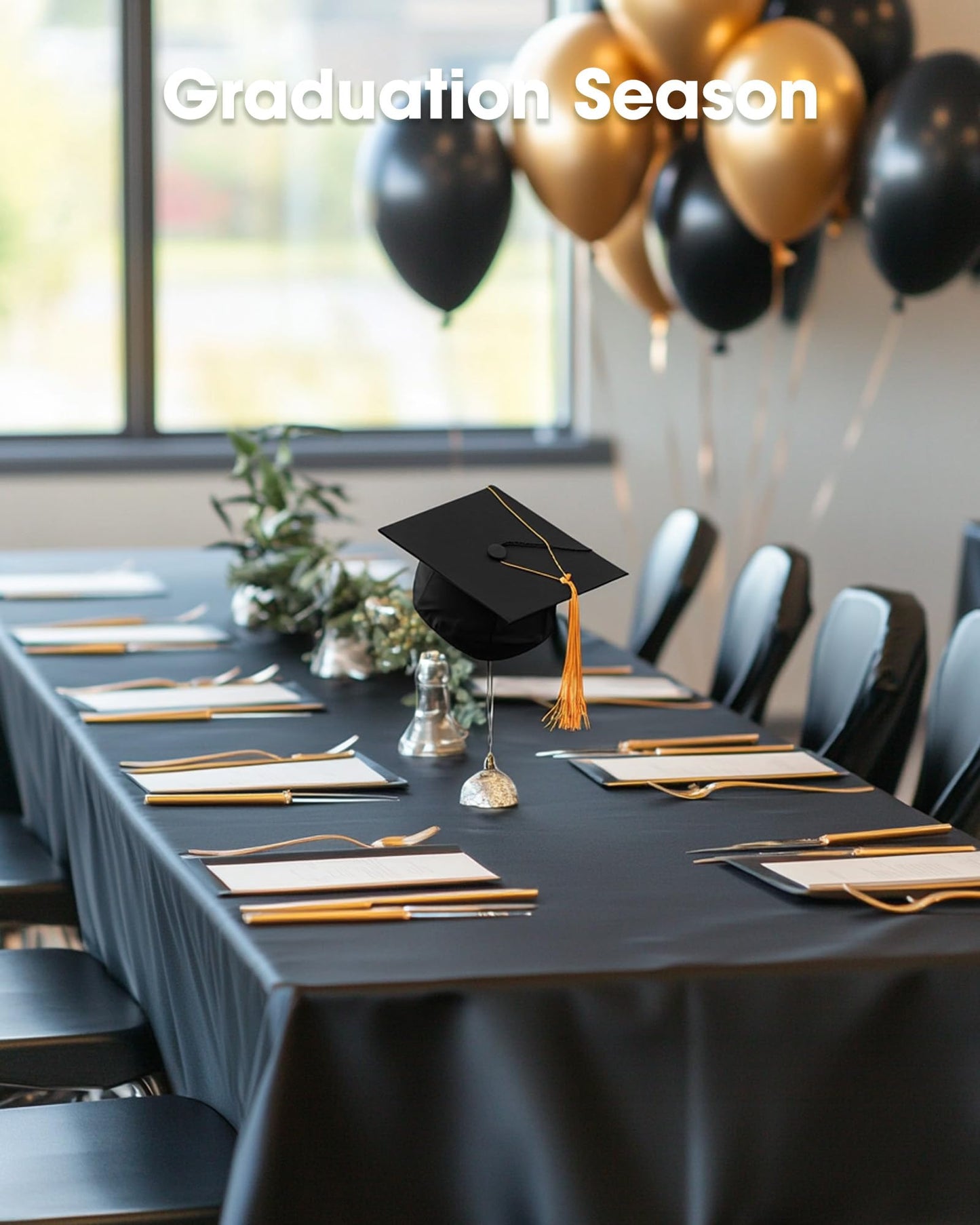 Pureegg Plastic Table Cloth Disposable 8 Pack, 54 x 108 Inch Table Cloths, Graduation Decorations Class of 2025, Graduation Party Tablecloths, Rectangle, Plastic Cover, Leakproof & Sturdy, Black