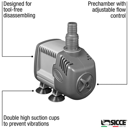 SICCE Syncra Silent 0.5 Multifunction 185 GPH Submersible Water Pump | Italian Made 8W Ultra Quiet Durable for Aquarium Fish Tank, Fountain, Pond, Hydroponics, Terrarium Black | Freshwater & Saltwater