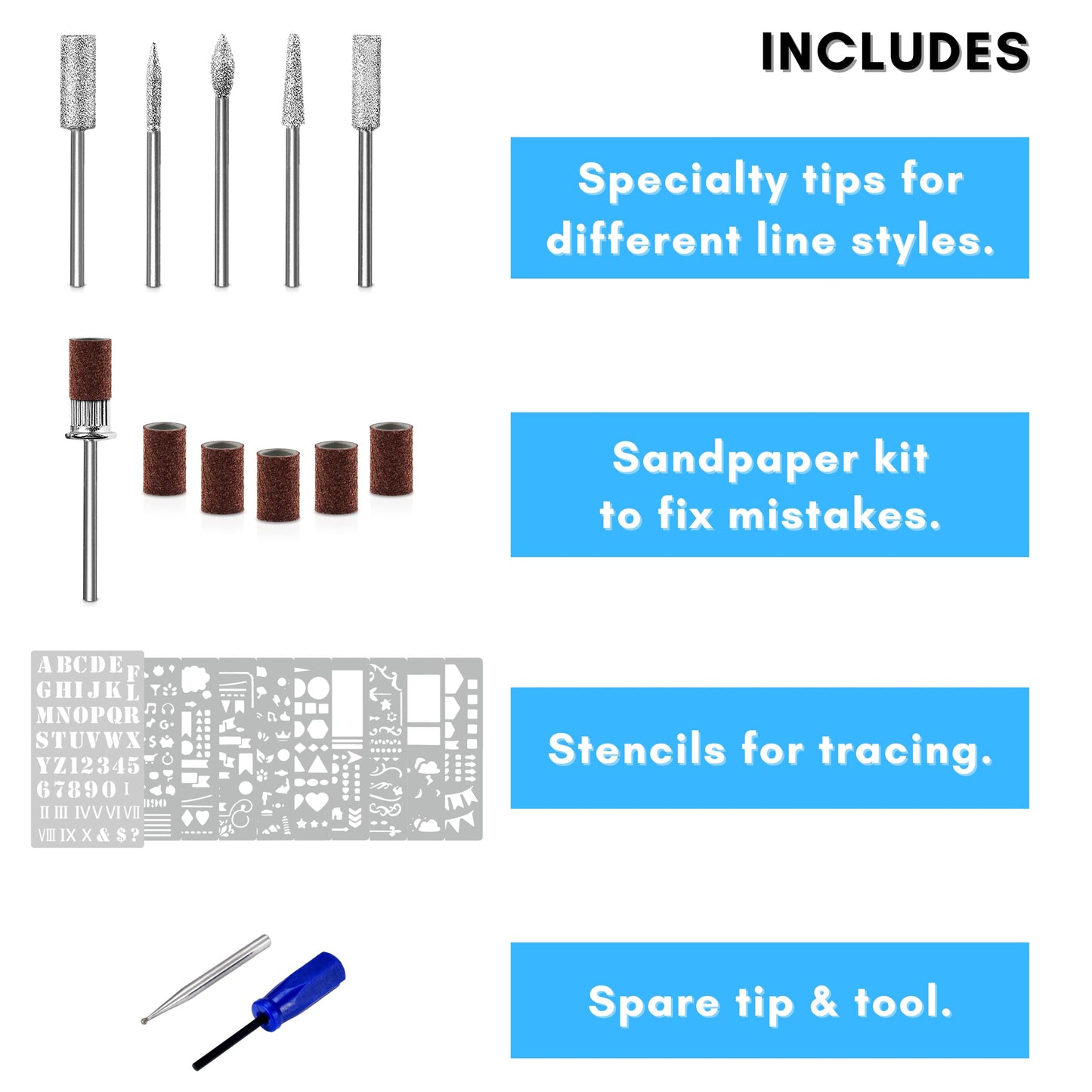 The Original Easy Etcher - Engraving Pen Complete Kit - Portable DIY Craft Electric Engraver & Stencils for Jewelry, Metal, Glass, Leather, Wood - Rotary Tool Etching Scribe Carving Tool