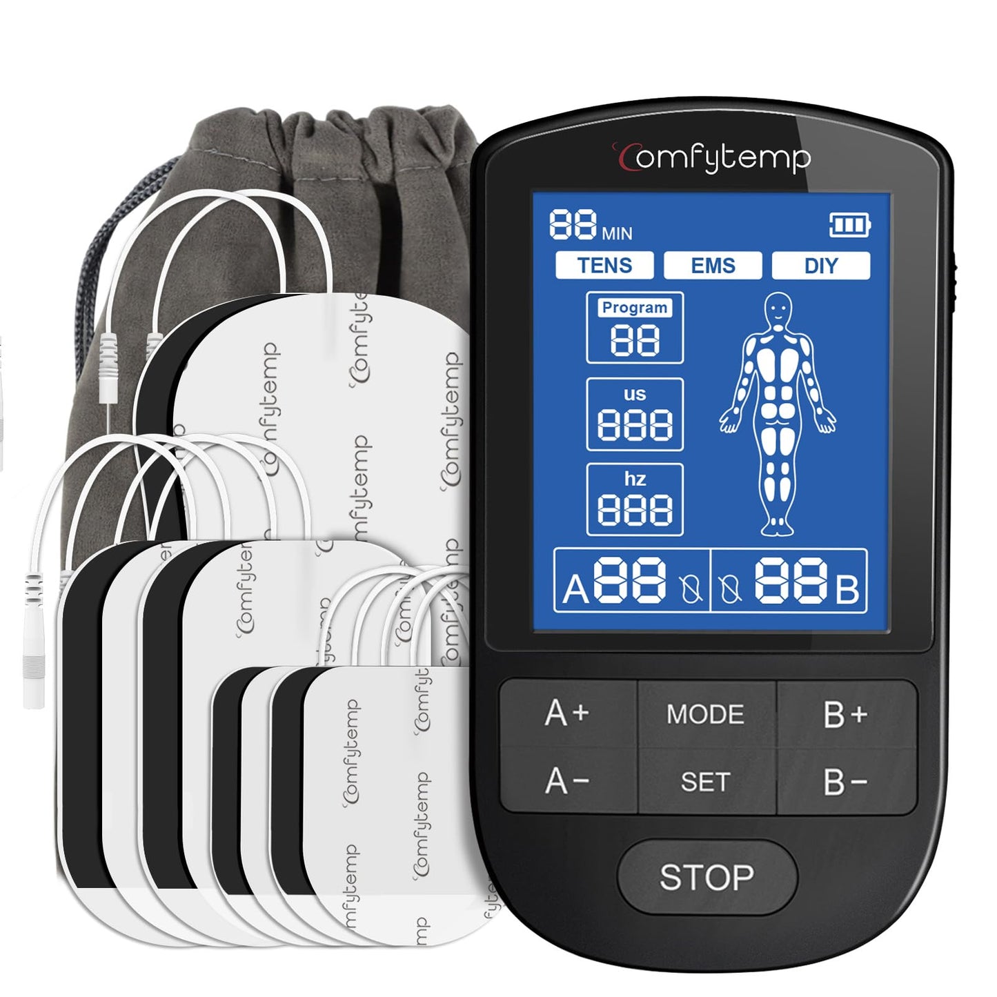 Comfytemp TENS Unit Muscle Stimulator for Pain Relief Therapy, FSA HSA Eligible TENS Machine with 24 Modes and DIY, Dual Channel EMS Unit, Pulse Muscle Massager for Back, Shoulder, Sciatica, Knee