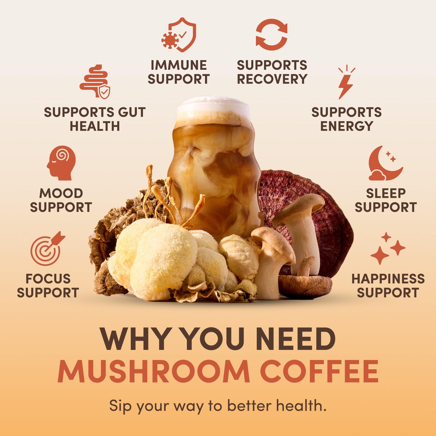 RYZE SUPERFOODS Mushroom Coffee USDA Organic with 6 Adaptogenic Mushrooms and MCT Oil, USA Grown Instant Coffee for Better Energy, Focus, Digestion, Immunity with Lions Mane & Turkey Tail, 30 servings