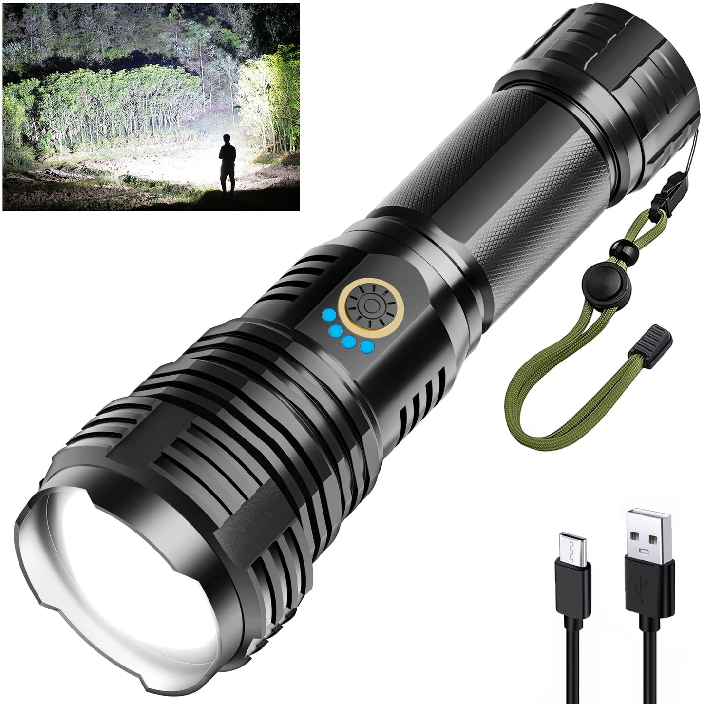 Sinvimes Rechargeable Flashlights High Lumens, 4000LM LED Powerful Super Bright Flash Light, 5 Mode Zoomable Tactical Flashlights High Powered, Waterproof Linternas Emergencies Lights for Home