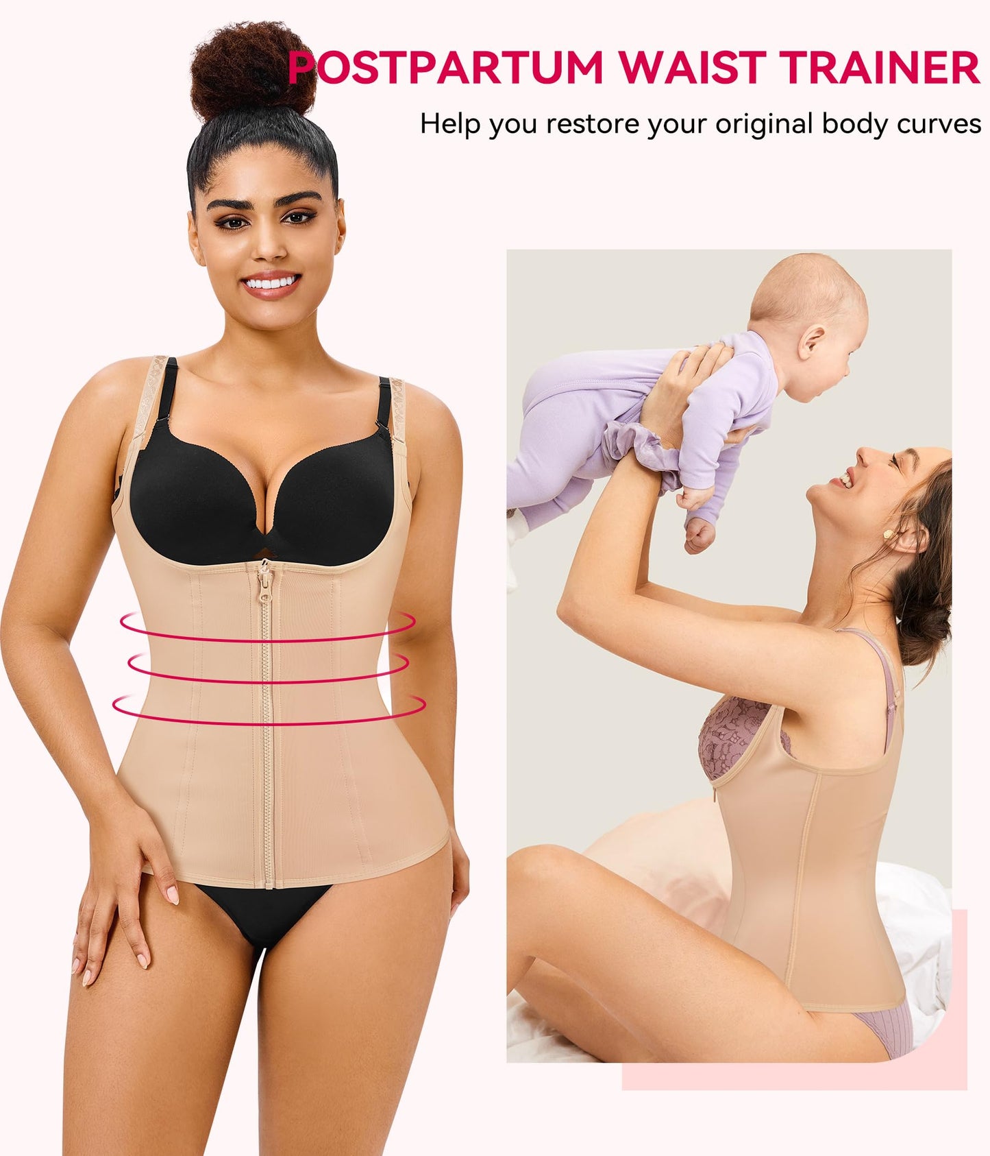 Gotoly Quick Weight Loss, Adjustable Straps Body Shaper Waist Cincher Tank Top (L Fits 27.5-30.7 Inch Waistline, Beige)