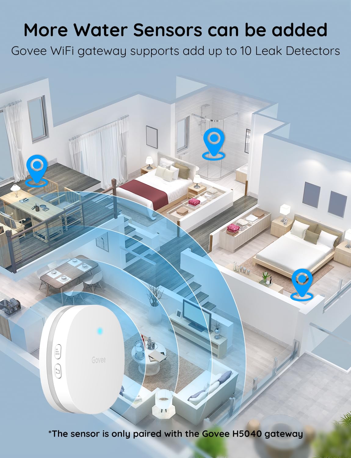 Govee Water Leak Detectors 1 Pack, 100dB Adjustable Audio Alarm Sensor, Sensitive Leak and Drip Alert, for Kitchen Bathroom Basement (Cannot Connect to Wi-Fi Directly)