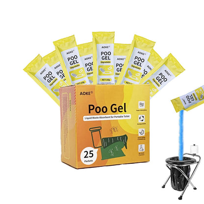 AOKE Portable Toilet Absorbent Gel Powder - Lemon 25 Pack Poo Deodorizing Treatment for Outdoor Camping and Hiking