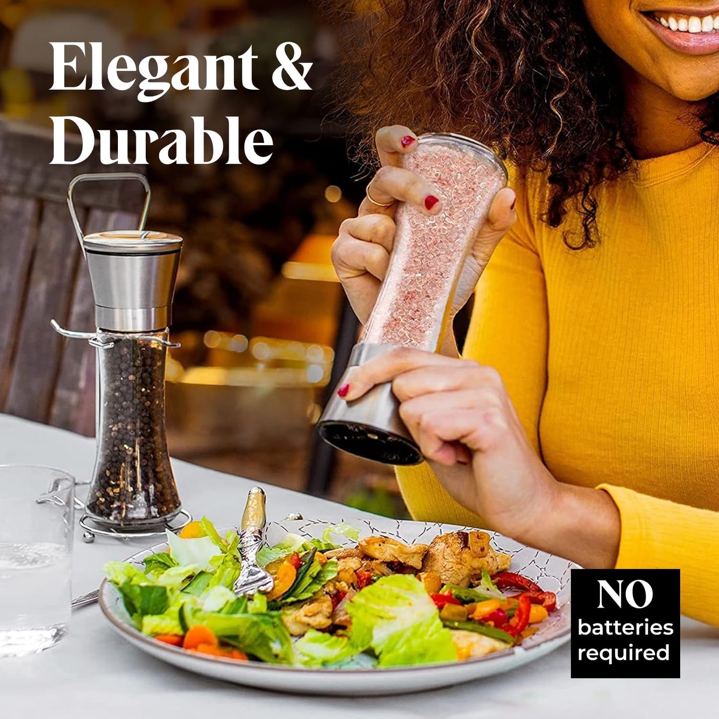 Willow & Everett Salt & Pepper Grinder Set with Stand - Stainless Steel Manual Mills & Holder with Adjustable Coarseness, Refillable Design for Peppercorns & Rock Salt Sold Separately