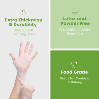 Comfy Package Disposable Vinyl Gloves – Clear, Latex-Free, Powder-Free, BPA-Free – Safe for Food Handling, Cooking & Cleaning (100, Medium)