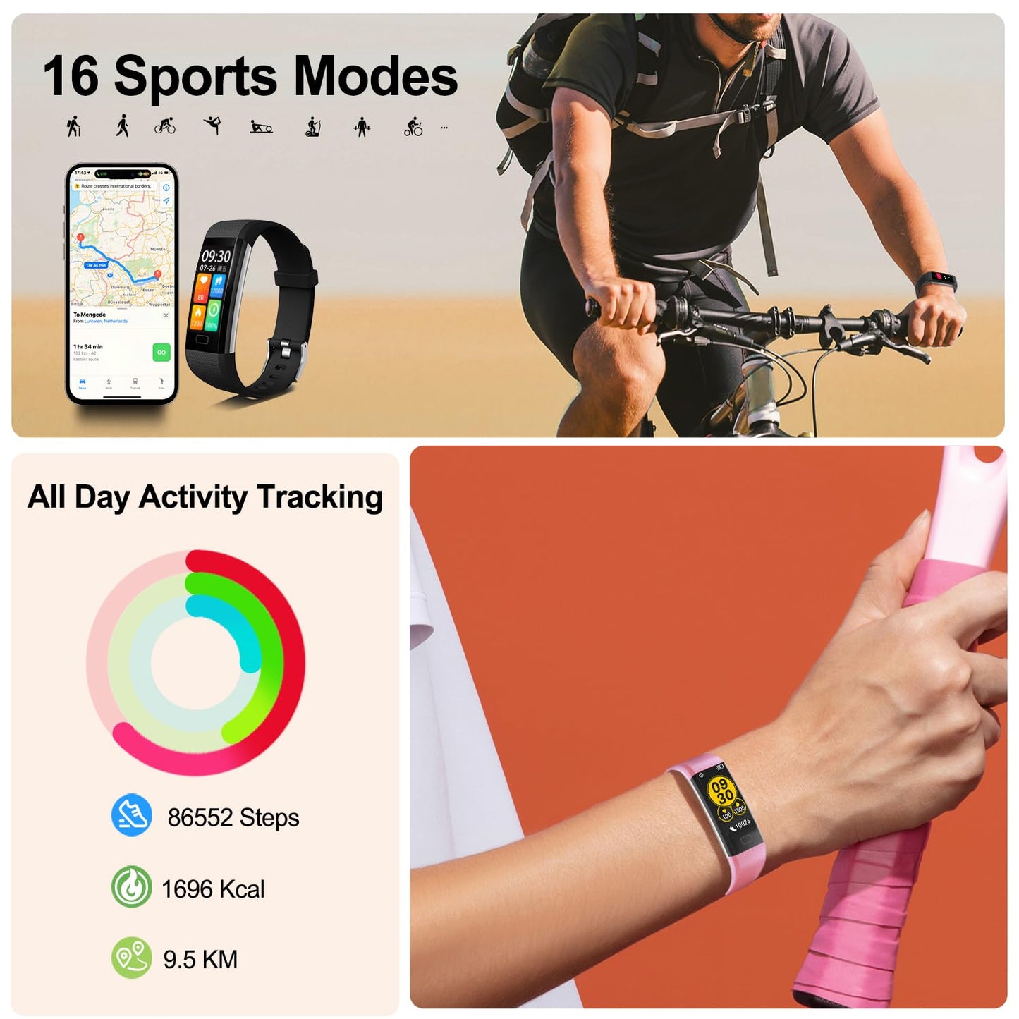 Fitness Tracker with Step/Distance/Calories Counter, Activity Tracker with Heart Rate Monitor, Slim Style Watch IP68 Waterproof, Sleep Monitor Tracker, Pedometer Watch for Women Men