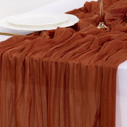 Socomi Fall Table Runner Terracotta Cheesecloth Gauze Burnt Orange Boho Rustic Farmhouse 120 inch 10FT Cheese Cloth Runner for Wedding Party Baby Shower Home Decor Holiday Thanksgiving Decorations