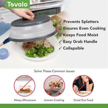 Tovolo Microwave Splatter Cover for Food, Medium (Charcoal) - Collapsible & Vented Silicone Splatter Guard Lid - Microwave Plate & Dish Cover with Handle - BPA-Free Kitchen Gadget for Meal Prep