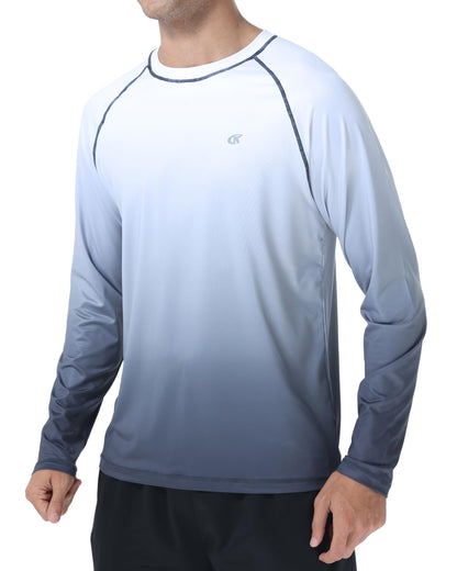 Satankud Men's Long Sleeve Swim Shirts Rashguard UPF 50+ UV Sun Protection Shirt Athletic Workout Running Hiking T-Shirt Swimwear (White Gradient Grey,X-Large)
