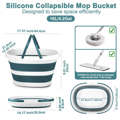 Collapsible Bucket for Cleaning, 4.2 Gallons Mop Bucket with Handle for Floor Window Car Washing, Silicone Ice Buckets for Parties Camping Fishing Beach, RV Laundry Storage Household Cleaning Supplies