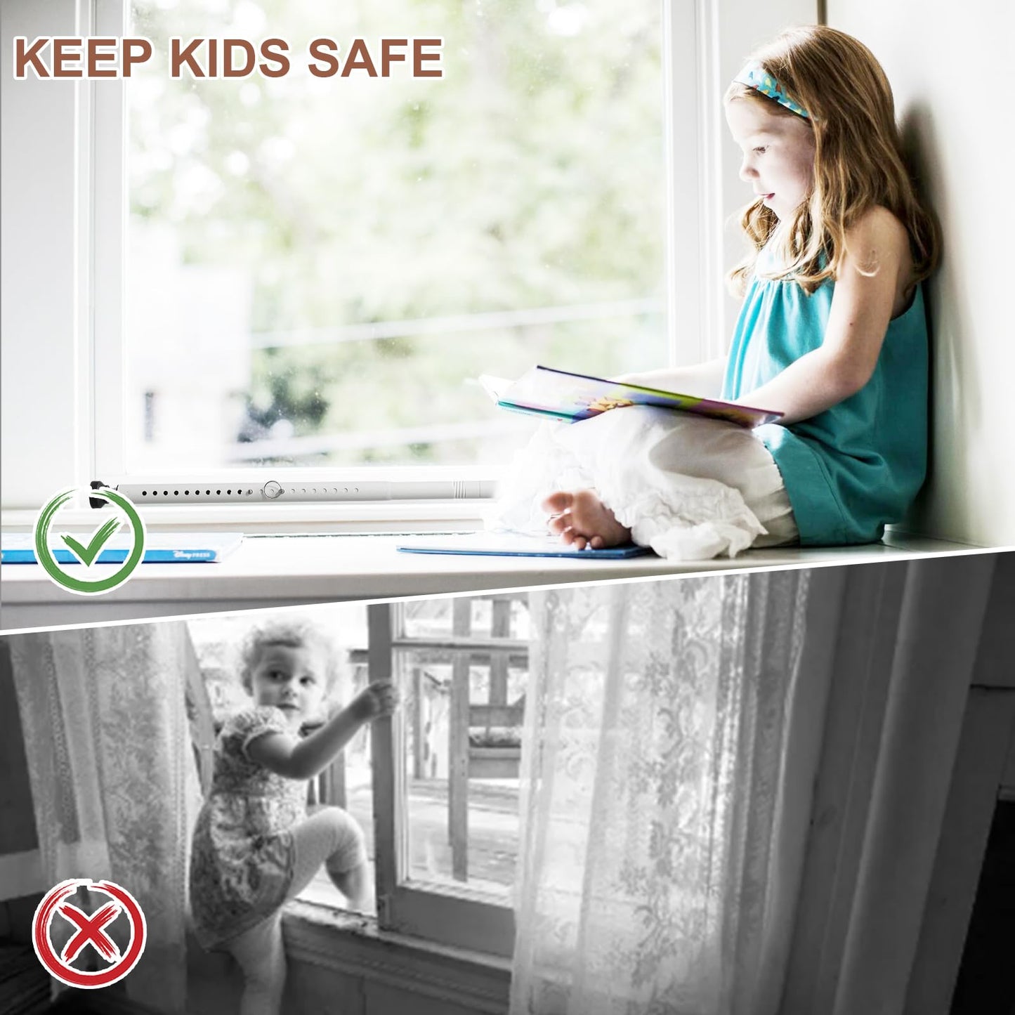 BeBecome Sliding Door Security Bar，17-50 inch Adjustable Patio Door Security bar with Rubber Tips Apartment Bedroom Bottom of Door Heavy Duty Interior White