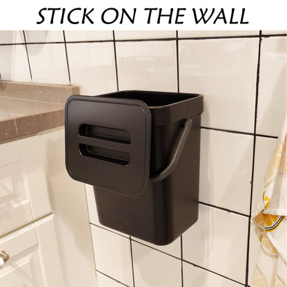 stonespace Kitchen Compost Bin for Countertop, Hanging Small Trash Can with Lid Under Sink for Kitchen Bathroom, Mountable Compost Bucket, Black