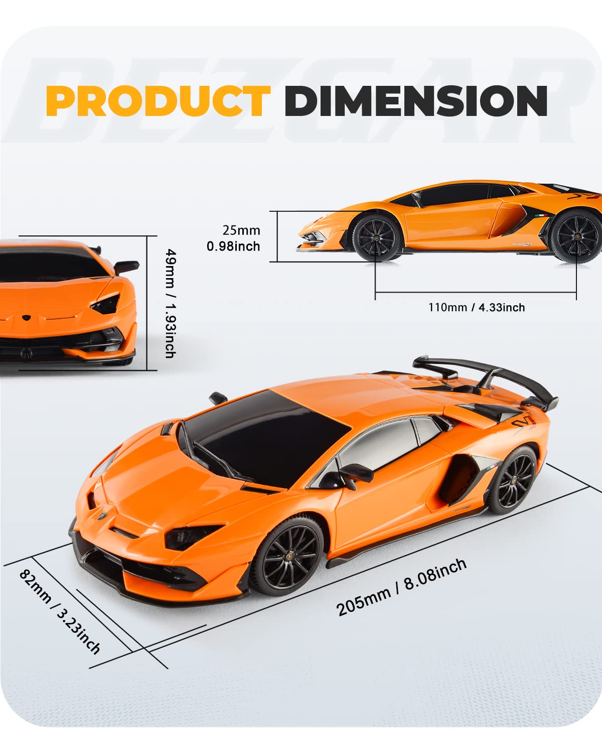 BEZGAR Remote Control Car Licensed RC, 1:24 Lambo Toy Car for Kids, Lambo Aventador SVJ Remote Control Model Electric Sport Racing Hobby Toy for 3 4 5 Year Old Boy Birthday Gift (Orange)
