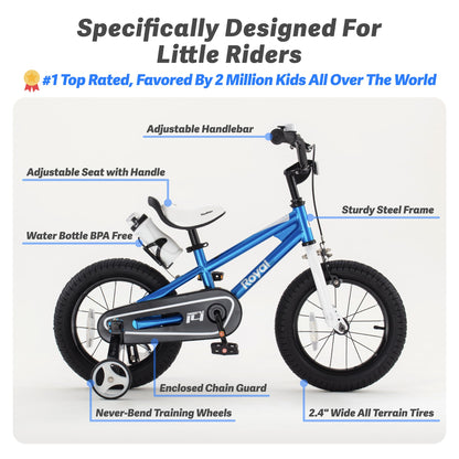 Royalbaby Kids Bike Boys Girls Freestyle BMX Bicycle with Training Wheels Kickstand Gifts for Children Bikes 16 Inch Blue