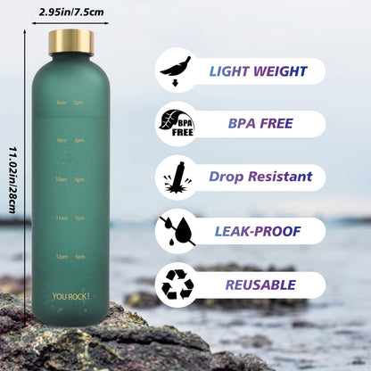 ZAKVOP 32oz Water Bottles with Times to Drink, Motivational Water Bottle with Time Marker, BPA Free Reusable Water Bottle with Hydrating Reminder for Gym Fitness Workout Travel (Green)