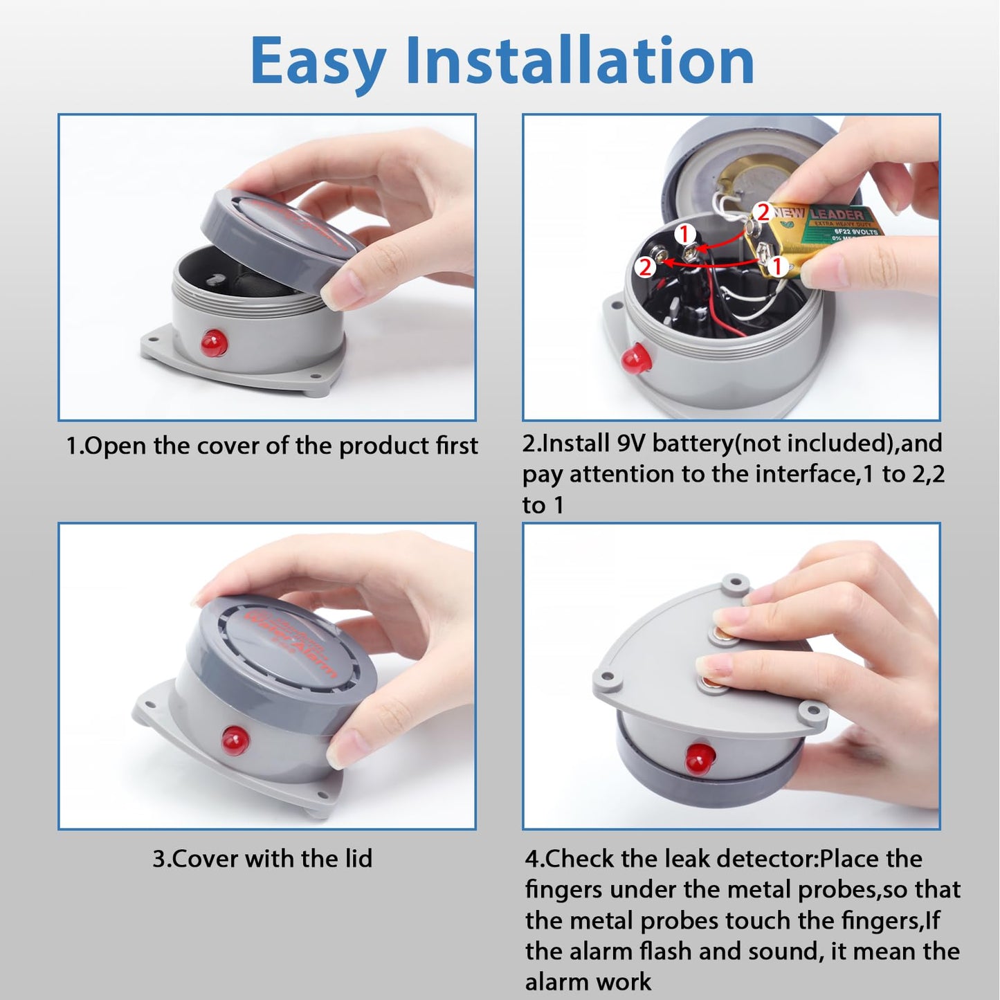 Water Leak Detector 2 Pack, Shackcom Water Alarm 110DB, Wireless, Waterproof & Battery-Operated, Audio and Light Alerts for Bathroom, Kitchen & Home Security ( Battery Not Included )