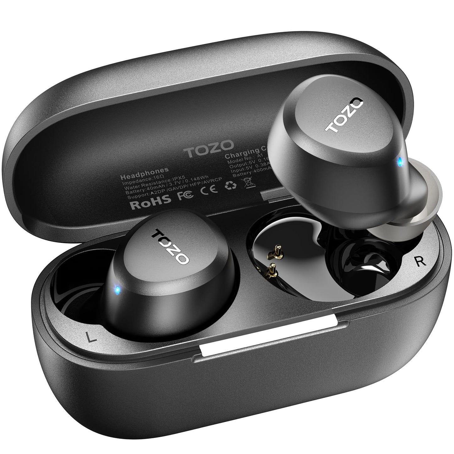 TOZO A1 Wireless Earbuds Bluetooth 5.3 Light Weight in Ear IPX5 Waterproof Headphones 2 Mic for AI Calls, Immersive Premium Sound Bass Headset with Charging Case, 32 Presets EQ Customization via App