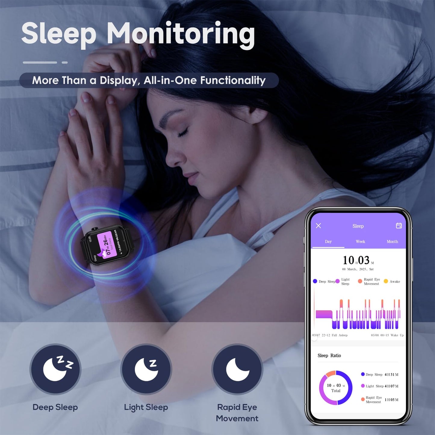 TRAUSI Smart Watches for Women Men, 1.83" HD Smartwatch with 120 Sports Modes, IP67 Waterproof, Bluetooth Call and Music Control；Heart Rate and Sleep Monitor (Black)