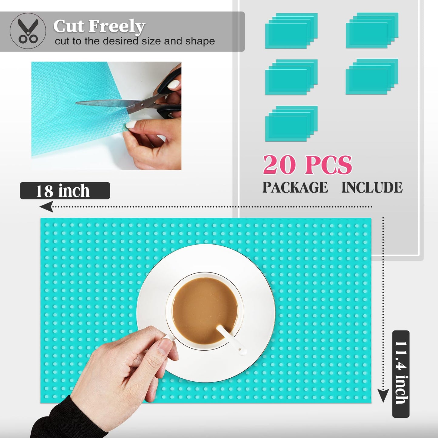 Daixers 20Pcs Refrigerator Liners, Washable Fridge Liner Shelf Mats Refrigerator Pads for Cupboard Cabinet Drawer Home Kitchen Accessories Organization (Blue)