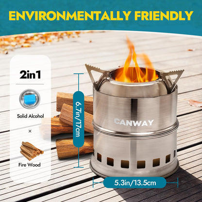 CANWAY Portable Camping Stove Mini Wood Burning Camp Stove for Backpacking Hiking Traveling Survival Cooking Stove Stainless Steel Emergency Folding Camping Stove with Carry Bag