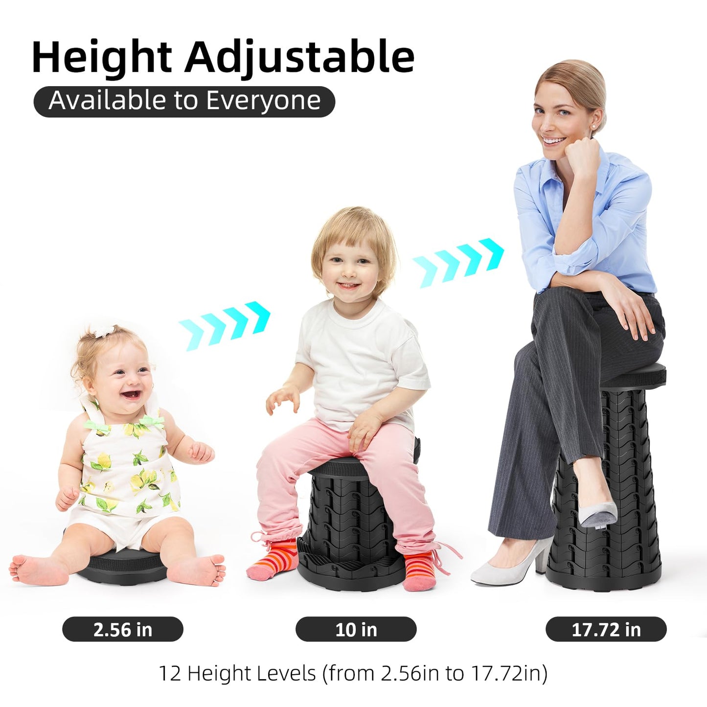 Qiguet Collapsible Stool, Folding Chair - Upgraded Portable Chair with Load Capacity 400lbs, Portable Stool for Camping Fishing Hiking - Folding Tool with Carrying Straps,Gifts for Fisherman (Black)