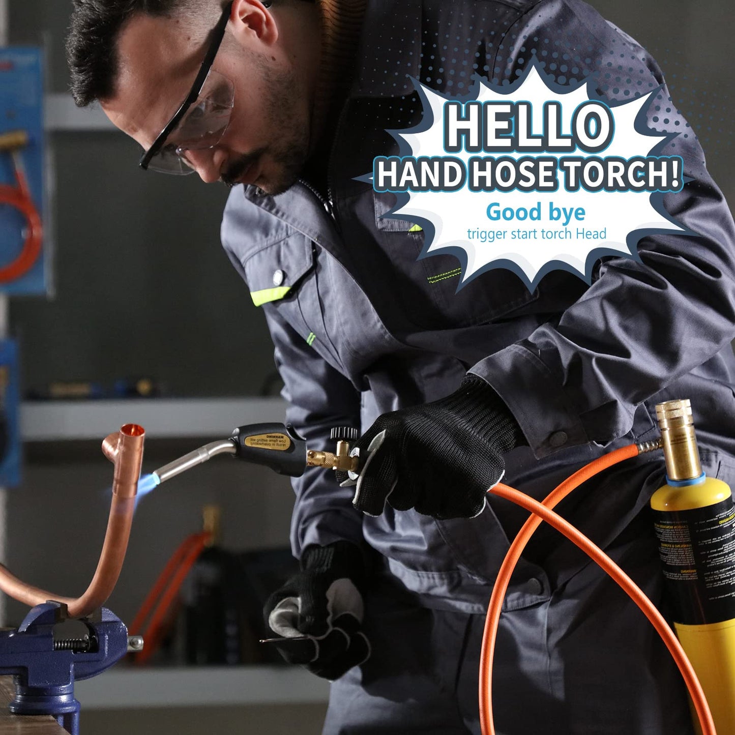 TAUSOM Propane Torch Hose Kit, Mapp Gas Torch Heat 3600℉ Map Gas Torch Kit Trigger Start & Flame Adjustment, Soldering Welding Torch Fuel by MAPP, Map/Pro,Propane(Includes Cylinder Clip)