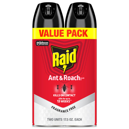 Raid Ant & Roach Killer 26, Fragrance Free Bug Killer for Home Use, Kills Bugs on Contact, 17.5 Oz, 2 Count