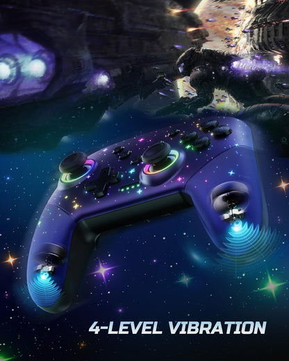 VOYEE Switch Controller, LED Star Wireless Pro Controllers Compatible with Lite/OLED, Multi-Platform Windows PC with 9 Colors Colorful RGB Lights/Programmable/Vibration/Turbo/Wakeup