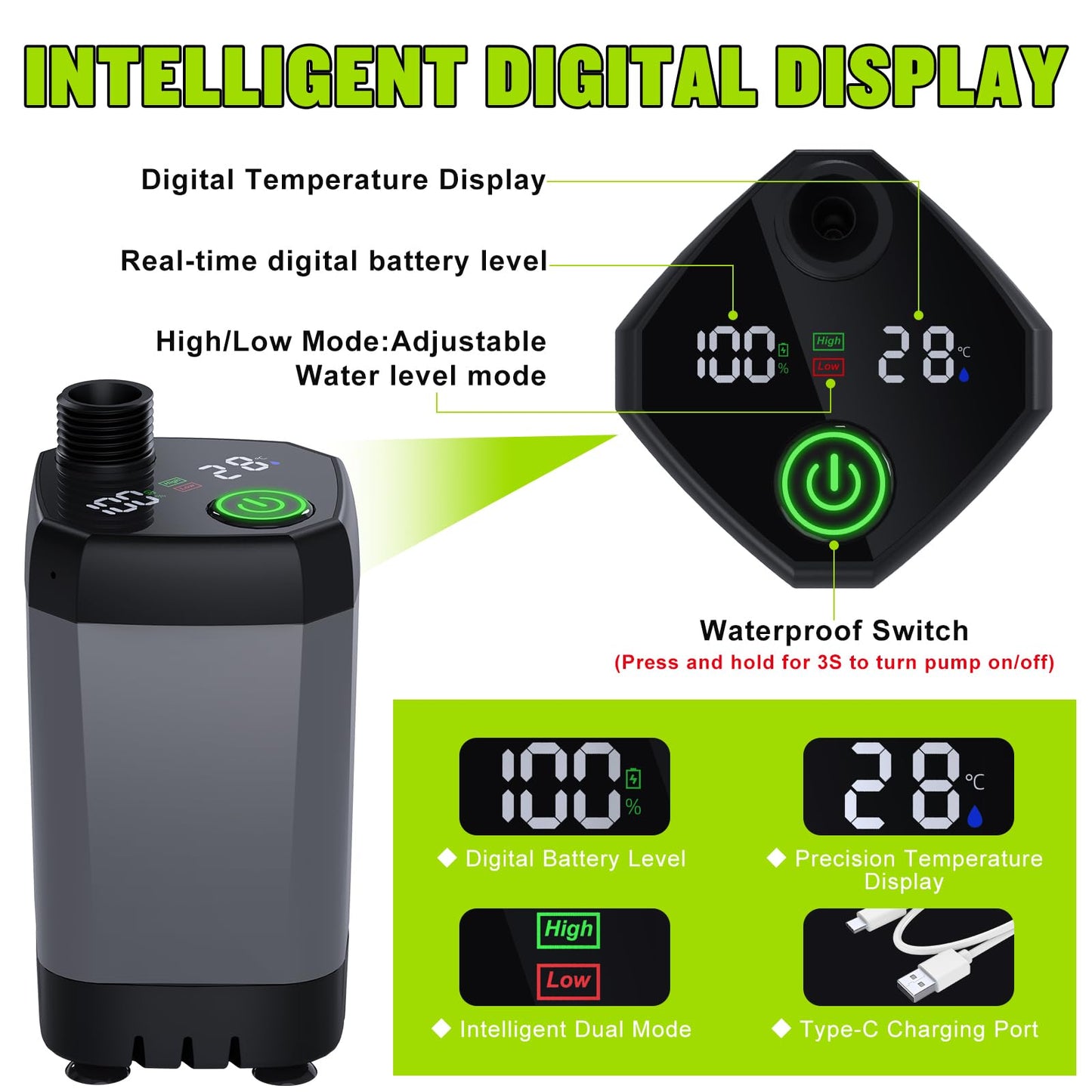 Spopal Portable Shower for Camping, [Long-Lasting] 6000mAh Rechargeable Camping Shower with Intelligent LED Display, 4 Spray Modes, IPX7 Waterproof Outdoor Camp Pump for Hiking, Travel, Car, Pet