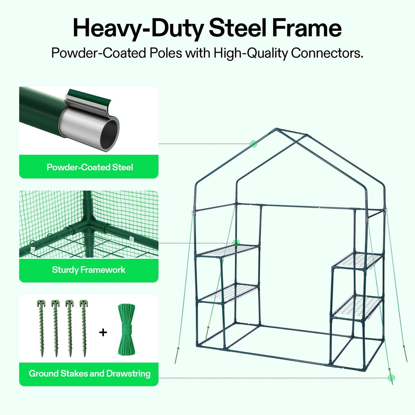 VIVOSUN 57 x 29 x 77-Inch Mini Walk-in Greenhouse with Windows, Shelves and Anchors, Plant Garden Hot House