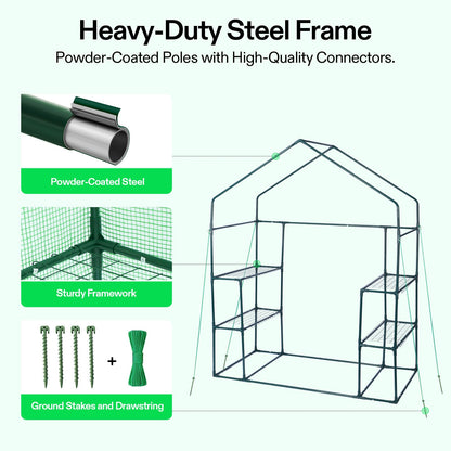 VIVOSUN 57 x 29 x 77-Inch Mini Walk-in Greenhouse with Windows, Shelves and Anchors, Plant Garden Hot House