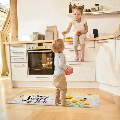 WERNNSAI Sunflower Kitchen Decor Rugs Set- 2 Piece Kitchen Mats Non-Slip Kitchen Backing Area Rugs Sweet Home Doormat Washable Waterproof Standing Mat for Indoor Outdoor Entry Floor (Sunflower A)