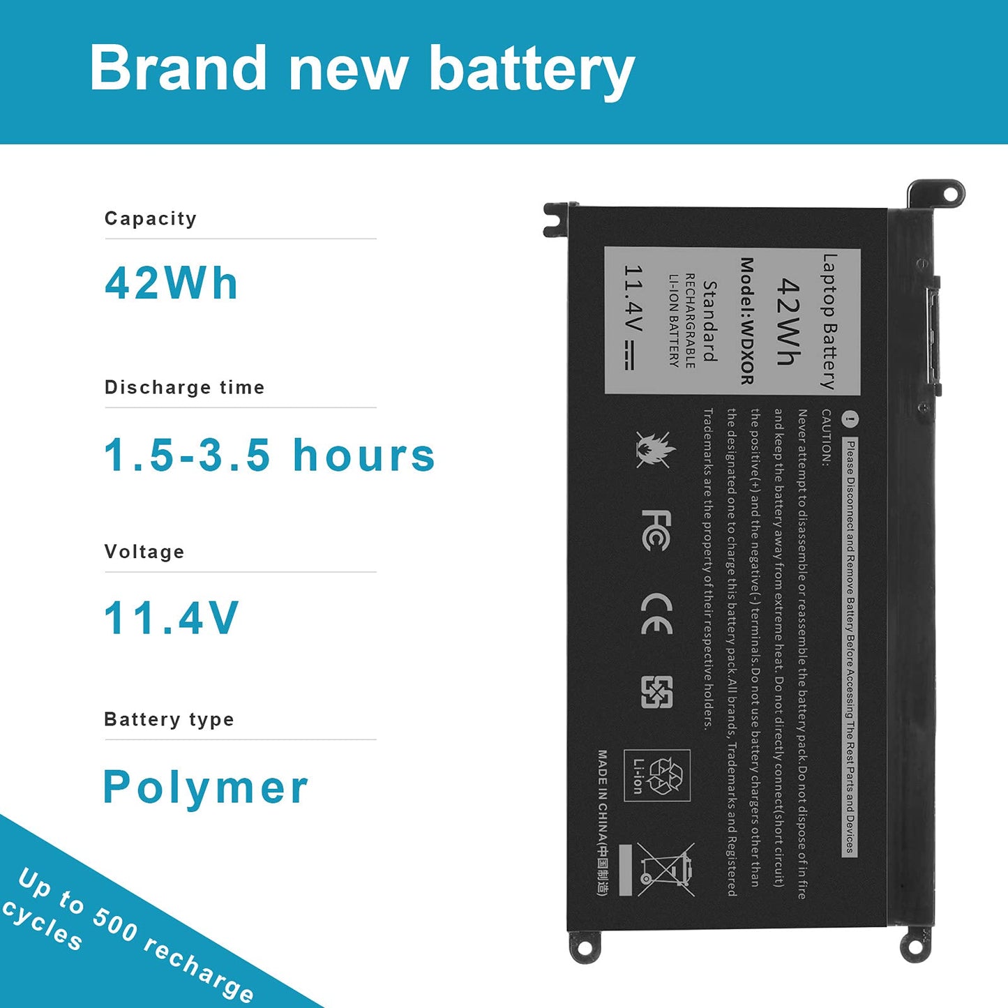 TREE.NB WDX0R Laptop Battery Replacement for Dell Inspiron 13 15 5000 7000 Series 5565 5567 5570 5578 7560 7570 7573 7579 5368 5378 Latitude 7368 17 5765 5767 Series Notebook 3CRH3 T2JX4 11.4V 42Wh