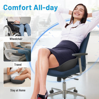 Cushzone Seat Cushion, Memory Foam Office Chair Cushions, Ergonomic Curved Design for Sciatica, Tailbone, Coccyx, Seat Support for Car, Desk Chair, Wheelchair, Enhances Long Sitting Comfort (Grey)