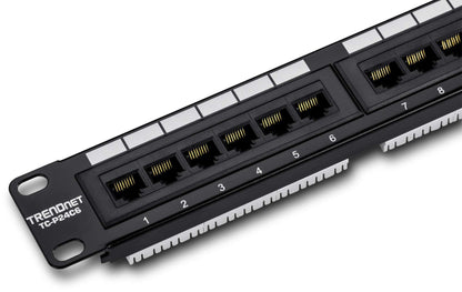 TRENDnet 24-Port Cat6 Unshielded Patch Panel, Wallmount or Rackmount, Compatible with Cat3,4,5,5e,6 Cabling, for Ethernet, Fast Ethernet, Gigabit Applications, Black, TC-P24C6 (Pack of 1)