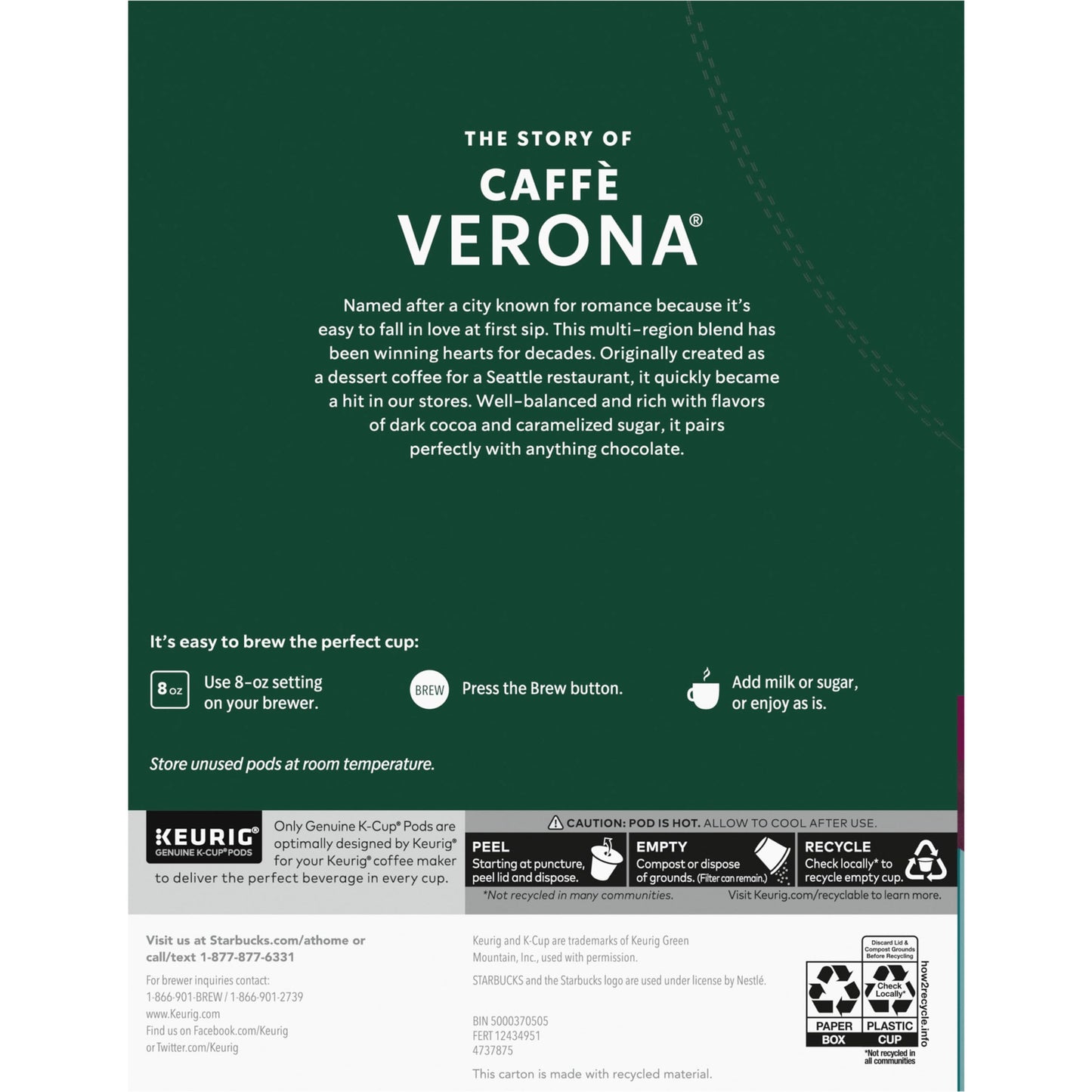 Starbucks K-Cup Coffee Pods, Dark Roast Coffee, Caffè Verona for Keurig Brewers, 100% Arabica, 4 boxes (96 pods total)